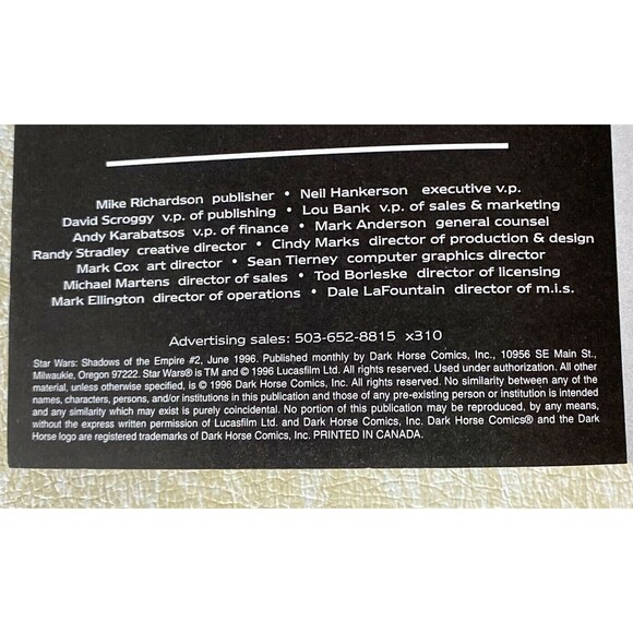 1996 Dark Horse Comics Shadows of the Empire Star Wars Shadows of the Empire #2 - Picture 8 of 8